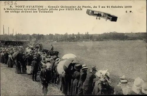 Ak Port Aviation, Grande Quinzaine de Paris 1909, Aeroplane systeme Voisin pilote par Paulhan