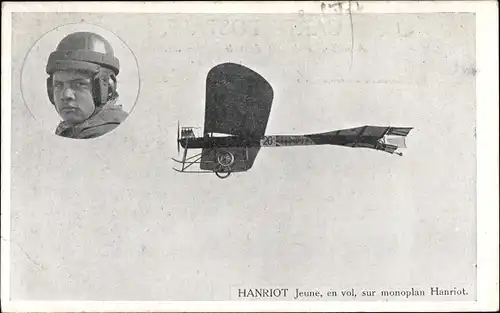 Ak Aviateur Hanriot jeune, en vol, sur monoplan Hanriot
