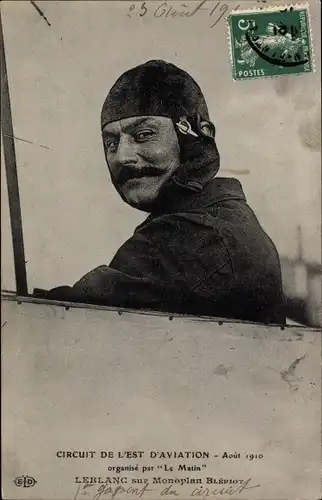 Ak Circuit de l'Est d'Aviation 1910, Aviateur Leblanc sur Monoplan Bleriot
