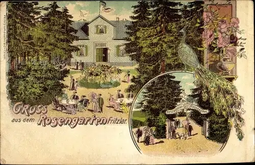 Litho Fritzlar in Hessen, Gastwirtschaft Rosengarten, Pfau