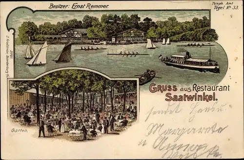 Litho Berlin Reinickendorf Tegel Saatwinkel, Restaurant Saatwinkel, Garten