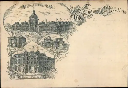 Litho Berlin Schöneberg, Urania Sternwarte, Kaiserpassage, Landes Ausstellungs Palast, Panorama