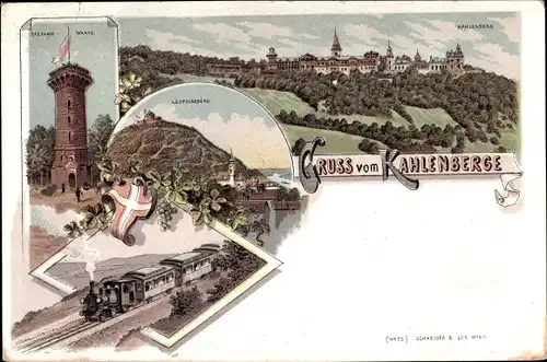 Litho Wien 19 Döbling Österreich, Kahlenberg, Stephanie Warte, Leopoldsberg, Dampflok