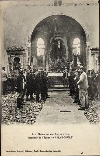 Ak Bernecourt Meurthe et Moselle, Interieur de l'Eglise, La Guerre en Lorraine