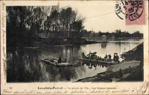 Ak Levallois Perret Hauts de Seine, La pointe de l'Ile, les bateaux passeurs