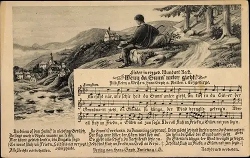Künstler Lied Ak Lieder in erzgeb. Mundart Nr. 2,  Hans Soph, Wenn da Sunn' unter gieht