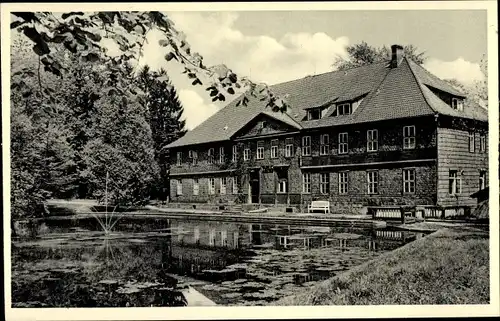 Ak Tiefenbrunn Rosdorf, Niedersächsisches Landeskrankenhaus, Teichanlage, Fontäne