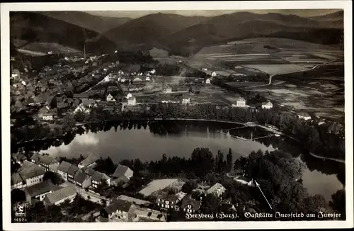 Ak Herzberg am Harz, Fliegeraufnahme der Gaststätte Juesfried am Juessee, Klinke 14024