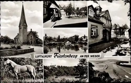 Ak Fürstenberg an der Weser, Pferd, Kirche, Entenhaus, Häuser