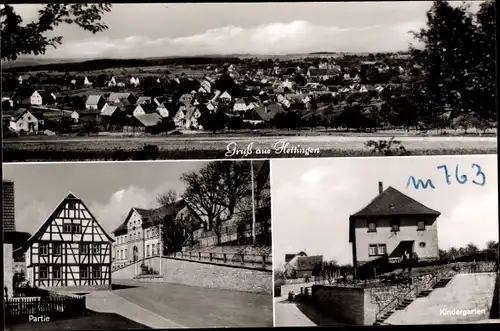 Ak Hettingen Buchen im Odenwald Baden, Panorama, Altes Fachwerkhaus. Kindergarten