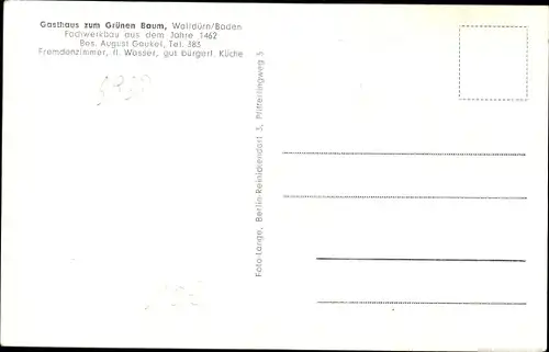 Ak Walldürn im Odenwald, Gasthof zum grünen Baum, Bes. August Gaukel, Aussen- und Innenansicht