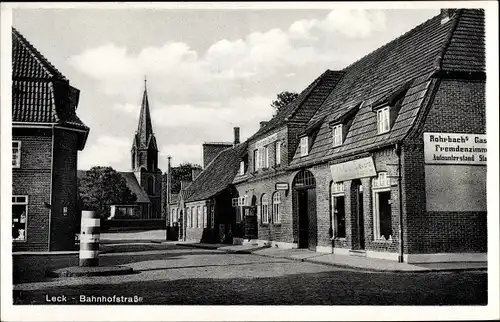 Ak Leck in Nordfriesland, Bahnhofstraße, Gasthof