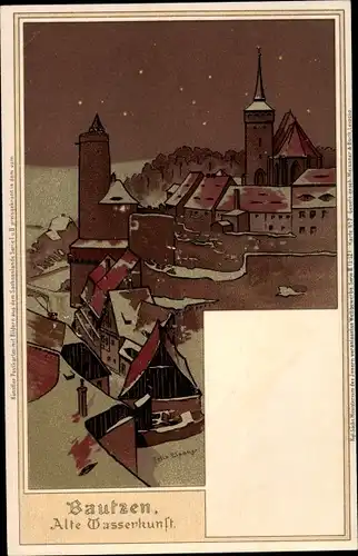 Künstler Litho Elßner, F., Bautzen Sachsen, Alte Wasserkunst, Winter