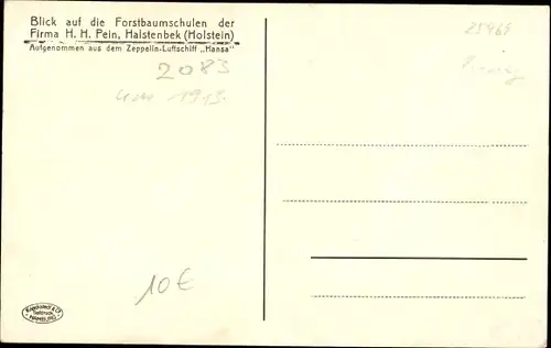 Ak Halstenbek Schleswig Holstein, Zeppelin Aufnahme Hansa, Forstbaumschule Firma H.H. Pein