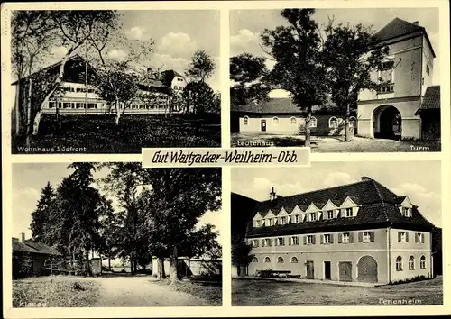 Ak Weilheim in Oberbayern, Gut Waitzacker, Turm, Leutehaus, Ferienheim, Wohnhaus, Klause