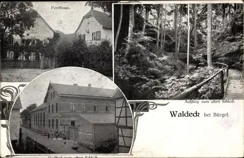 Ak Waldeck in Thüringen, Oberförsterei, Gasthof, Aufstieg zum alten Schloss