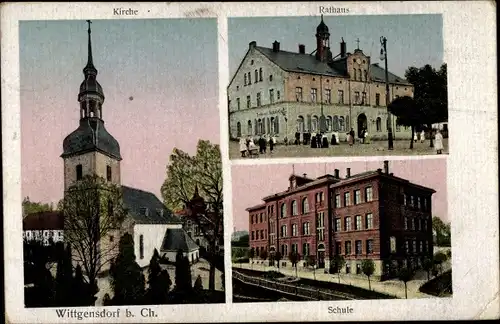 Ak Wittgensdorf Chemnitz in Sachsen, Kirche, Rathaus, Schule