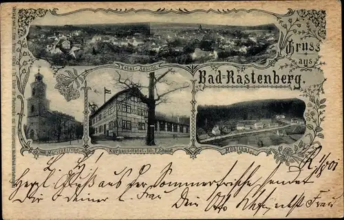 Ak Rastenberg in Thüringen, Panorama, Marienkirche, Kurhaus Hotel P. Schmidt, Mühltal