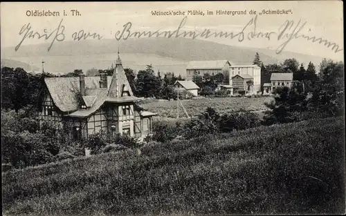 Ak Oldisleben in Thüringen ,Weineck'sche Mühle mit der Schmücke