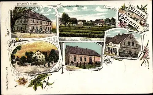 Litho Strans Niederschlesien, Warenhaus, Schulhaus, Nitschke's Gasthof