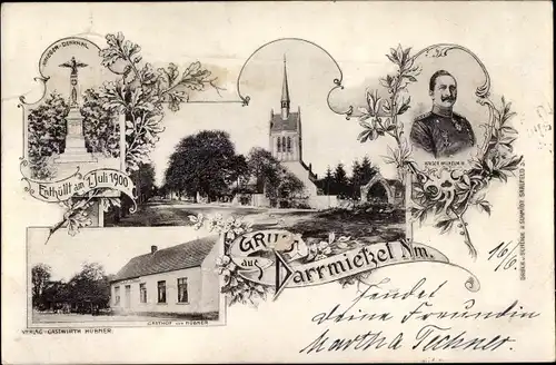 Ak Dargomyśl Darrmietzel in der Neumark Ostbrandenburg, Kaiser Wilhelm II; Gasthof, Denkmal
