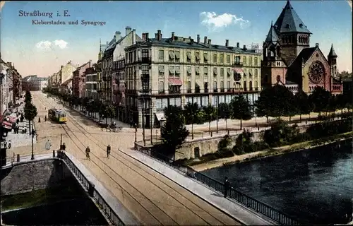 Judaika Ak Strasbourg Straßburg Elsass Bas Rhin, Kleberstaden und Synagoge