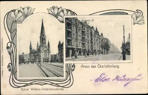 Jugendstil Ak Berlin Charlottenburg, Kantstraße 37, Kaiser Wilhelm Gedächtniskirche