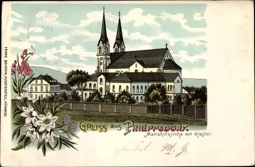 Litho Filipov Filippsdorf Philippsdorf Jiříkov Georgswalde Region Aussig, Mariahilfkirche, Kloster