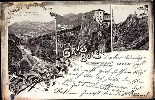 Litho Bozen Bolzano Südtirol, Karneid, Haselburg, Ried, Runkelstein, Sarntal