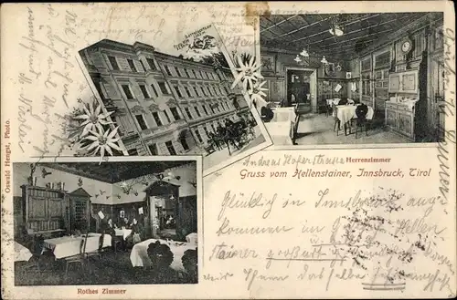 Ak Innsbruck in Tirol, Hotel Hellenstainer, Innenansicht, Herrenzimmer