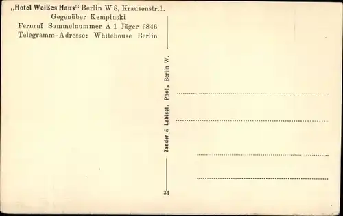 Ak Berlin Mitte, Hotel Weißes Haus, Krausenstraße 1