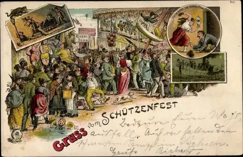 Litho Gruß vom Schützenfest, Heimkehr zur lieben Frau, Schiffschaukel