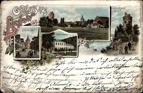 Litho Lüchow im Wendland, Kirchstraße, Schützenhaus, Schlossturm