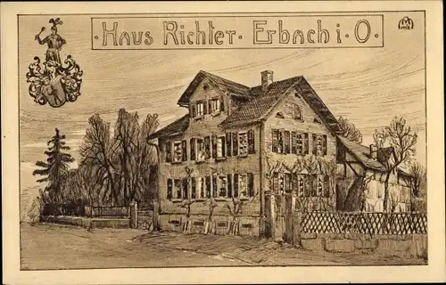 Künstler Ak Erbach im Odenwald Hessen, Blick auf das Haus Richter