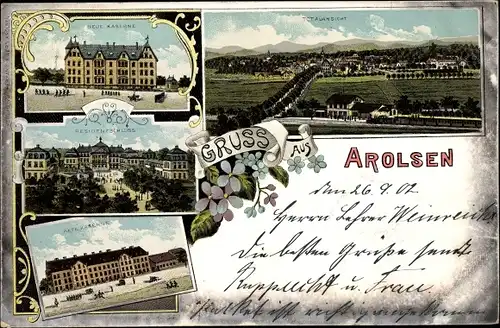 Litho Bad Arolsen in Hessen, Totalansicht der Ortschaft, Kaserne, Residenzschloss