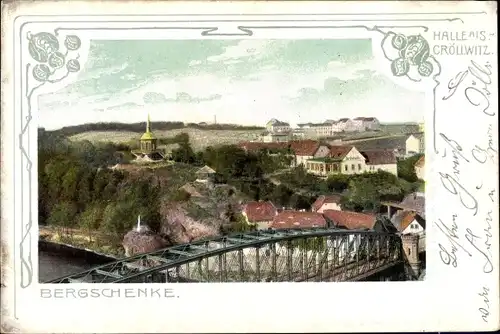 Ak Kröllwitz Halle an der Saale, Blick auf den Ort, Bergschenke