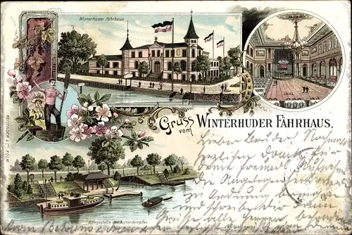 Litho Hamburg Nord Winterhude, Winterhuder Fährhaus, Saal, Anlegestelle der Alsterdampfer