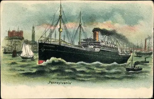 Litho Dampfschiff Pennsylvania, HAPAG