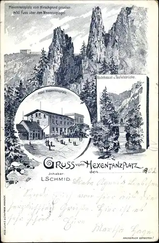 Litho Thale im Harz, Hexentanzplatz, Hotel, Bodekessel, Teufelsbrücke