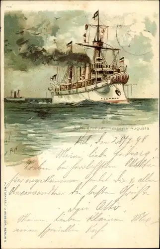 Künstler Litho Deutsches Kriegsschiff, SMS Kaiserin Augusta, Geschützter Kreuzer