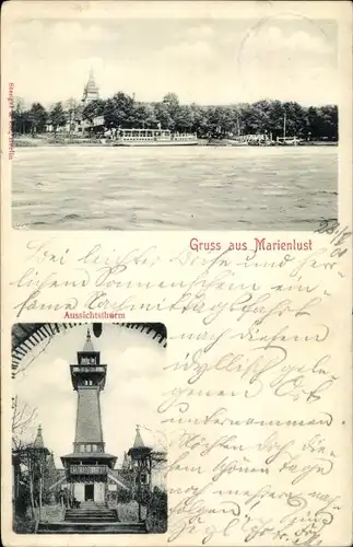 Ak Berlin Köpenick, Marienlust, Aussichtsturm, Salondampfer