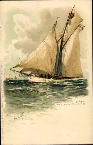 Künstler Litho Bohrdt, Hans, Deutsches Kriegsschiff, SMS Schuneryacht Yampa, Feuerschiff