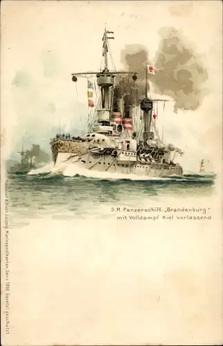 Künstler Litho Bohrdt, Hans, Deutsches Kriegsschiff, SMS Brandenburg, Panzerschiff