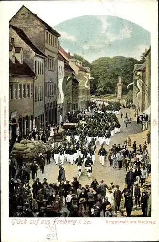 Ak Freiberg in Sachsen, Bergparade am Streittag, Bergleute