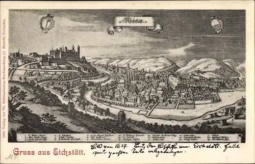 Künstler Ak Eichstätt in Oberbayern, Historische Stadtansicht