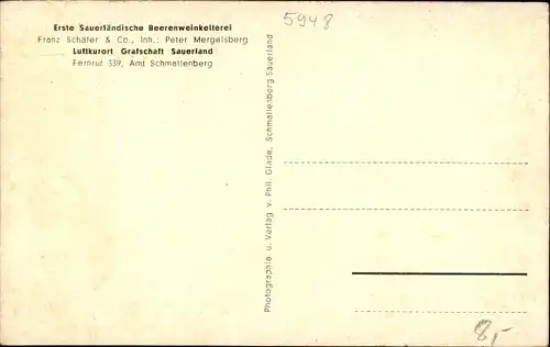 Ak Grafschaft Schmallenberg im Sauerland, Erste Sauerländische Beerenweinkelterei Franz Schäfer & Co