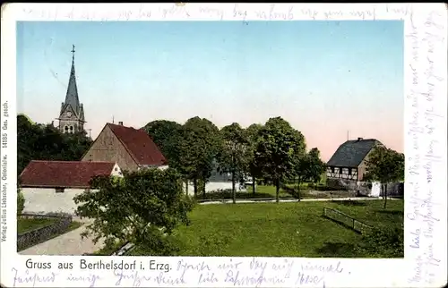 Ak Berthelsdorf Weißenborn im Erzgebirge, Dorfpartie, Kirchturm