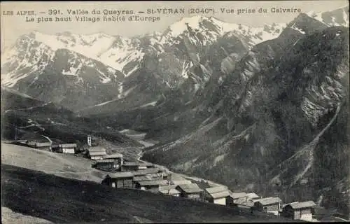 Ak Saint Véran Hautes Alpes, Vue prise du Calvaire, Vallee du Queyras