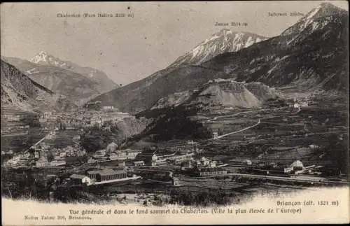 Ak Briançon Briancon Hautes-Alpes, Vue generale et dans le fond sommet du Chaberton