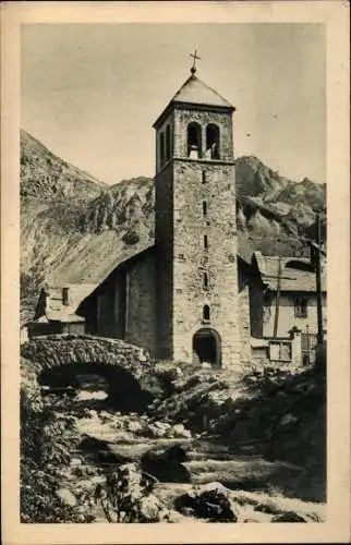 Ak Le Lauzet Alpes de Haute Provence, Kirche, Brücke, Fluss